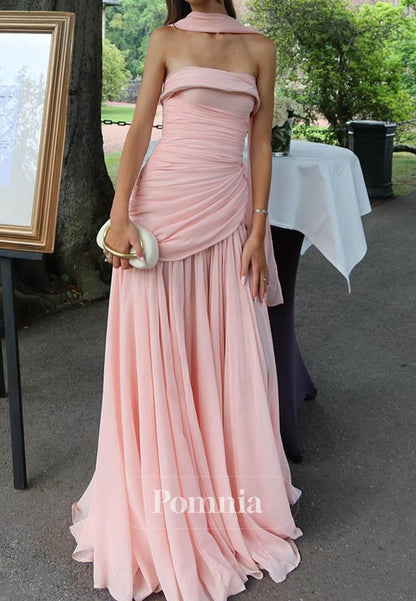Blushing Pink Sleeveless Strapless Ruched Prom Dress