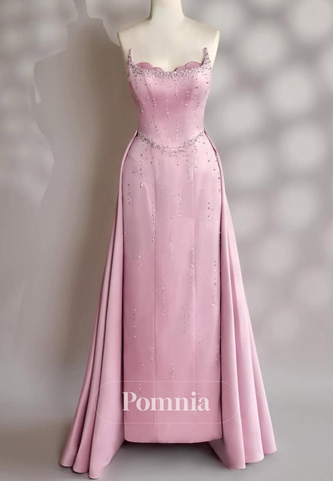 Blushing Pink Sleeveless Strapless Sequins Evening Dress
