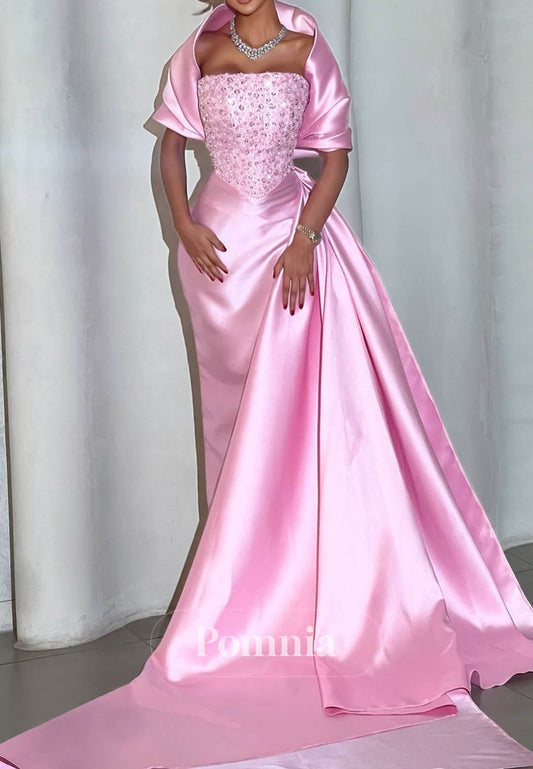 Blushing Pink Sleeveless Strapless Sequins Prom Dress