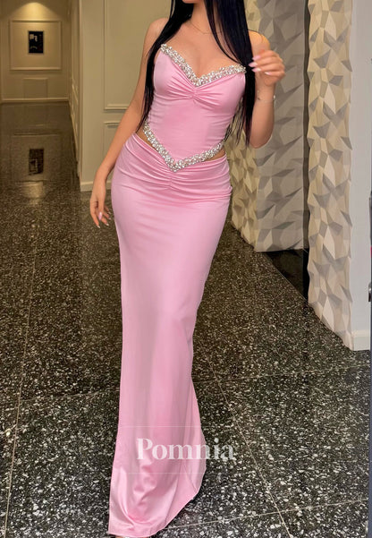 Blushing Pink Sleeveless Sweetheart Beads Ruched Prom Dress