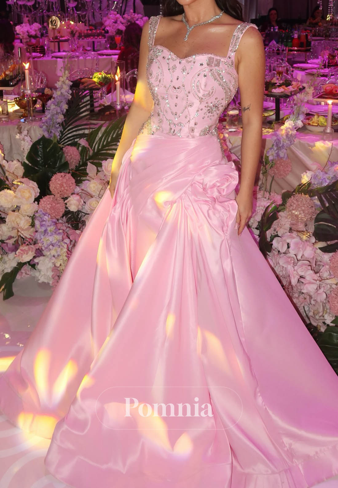 Blushing Pink Spaghetti Straps A-Line Prom Dress