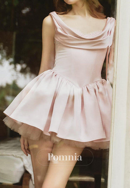 Blushing Pink Spaghetti Straps Scoop Short Homecoming Dress