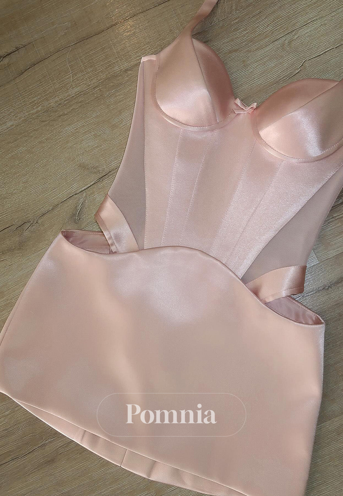 Blushing Pink Spaghetti Straps V-Neck Corset Homecoming Dress