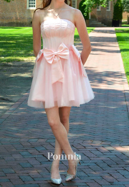Blushing Pink Strapless Sleeveless Bowknot Homecoming Dress