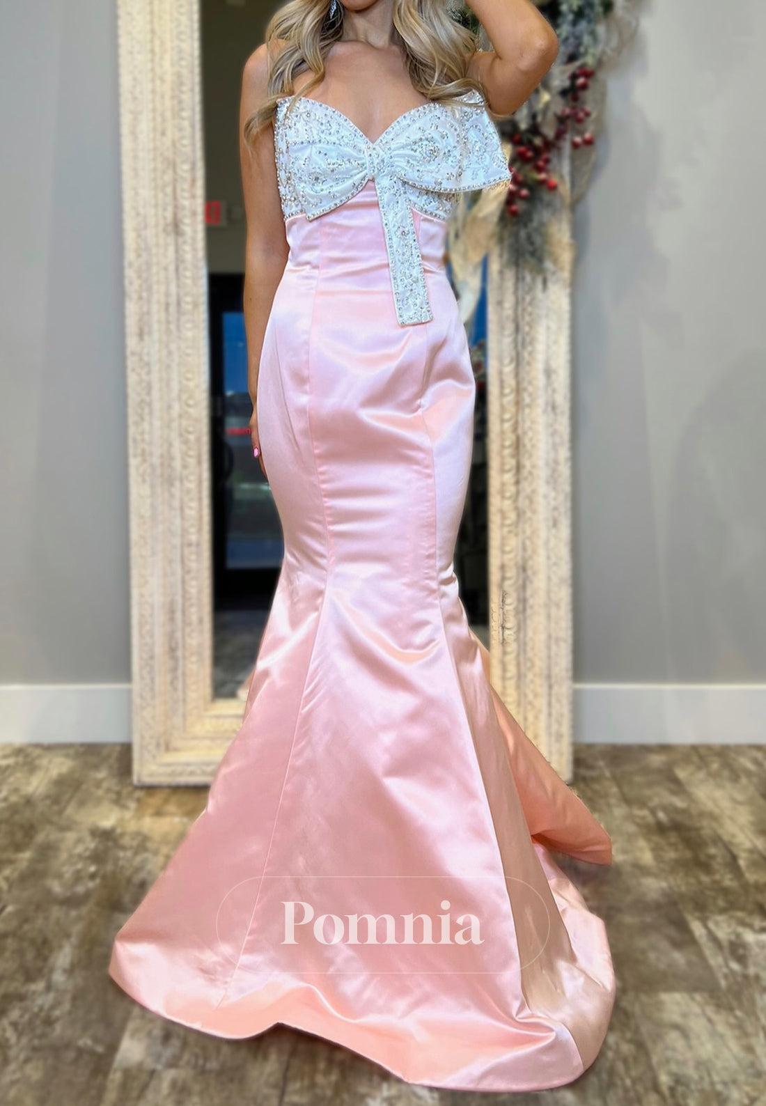 Blushing Pink Strapless Sleeveless Bowknot Prom Dress