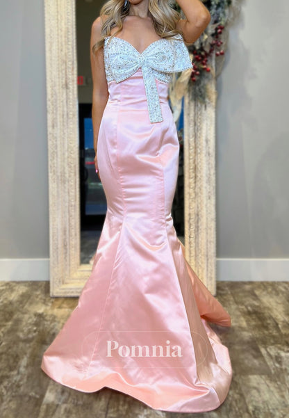 Blushing Pink Strapless Sleeveless Bowknot Prom Dress