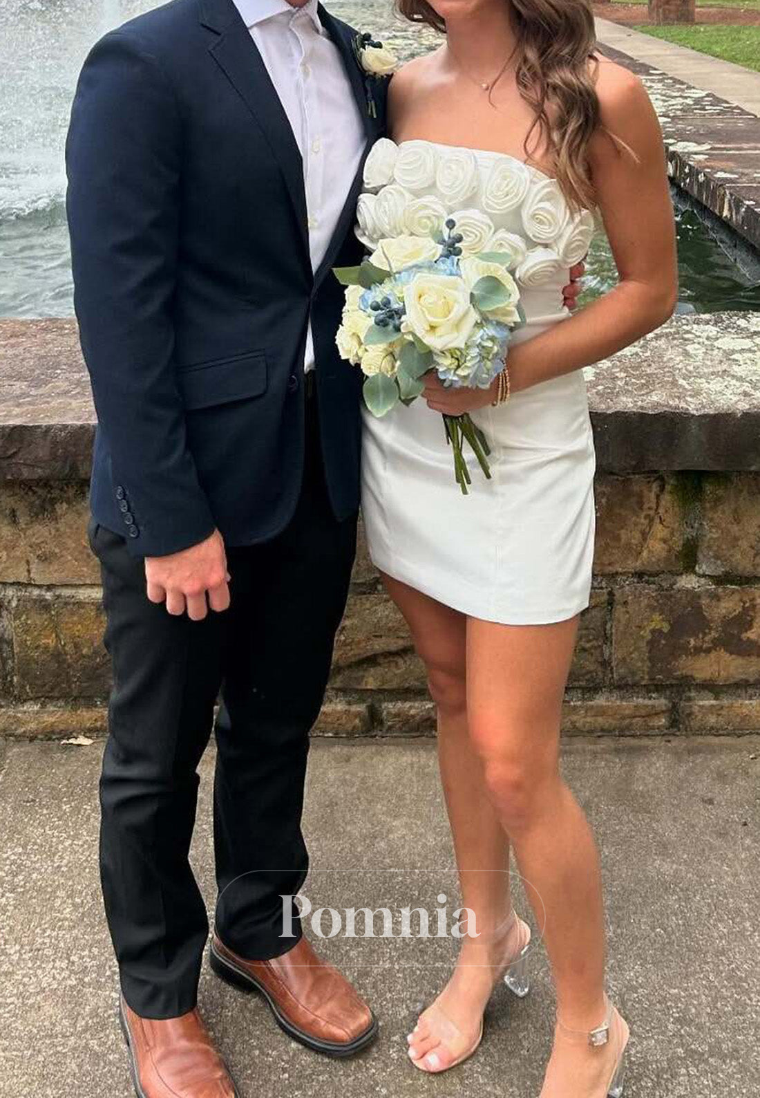 Bodycon Strapless Short Homecoming Dress with 3D Rosette Bodice