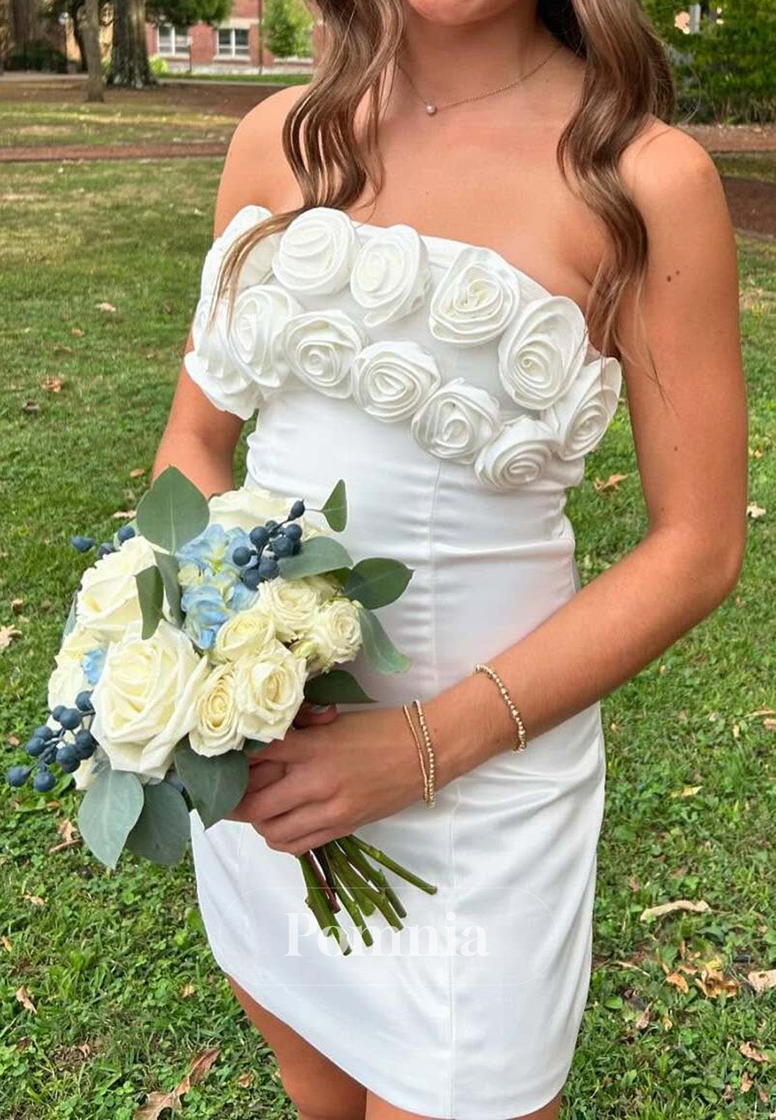 Bodycon Strapless Short Homecoming Dress with 3D Rosette Bodice