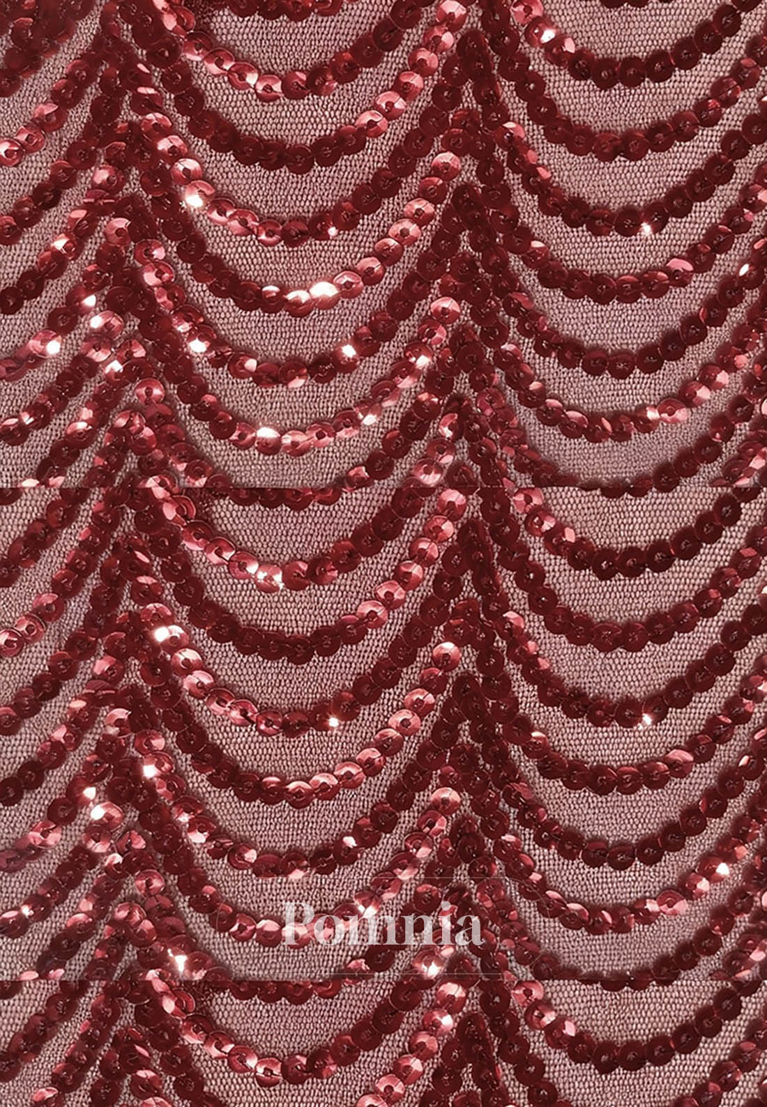 Long Sleeve Sequin Lace Stretch Satin with Pleats Appliques