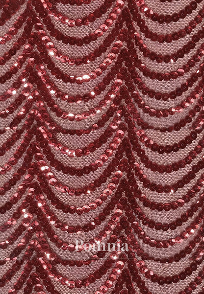 Long Sleeve Sequin Lace Stretch Satin with Pleats Appliques