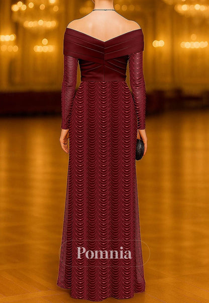 Long Sleeve Sequin Lace Stretch Satin with Pleats Appliques