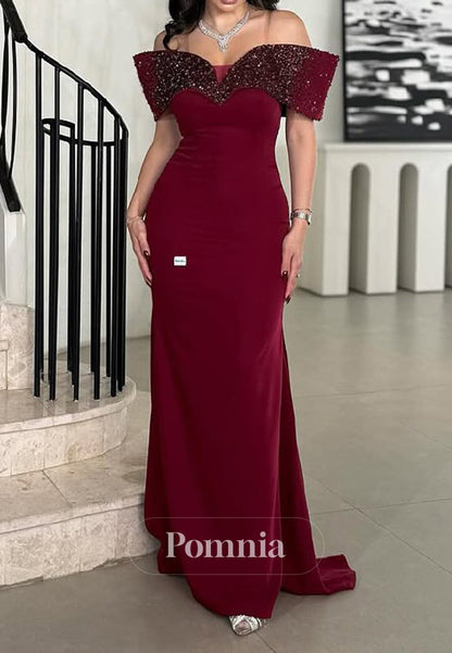 Burgundy Sweetheart Sequins A-Line Evening Dress