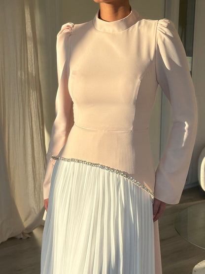 Column High Neck Long Sleeves Floor Length Back Zipper Evening Dress