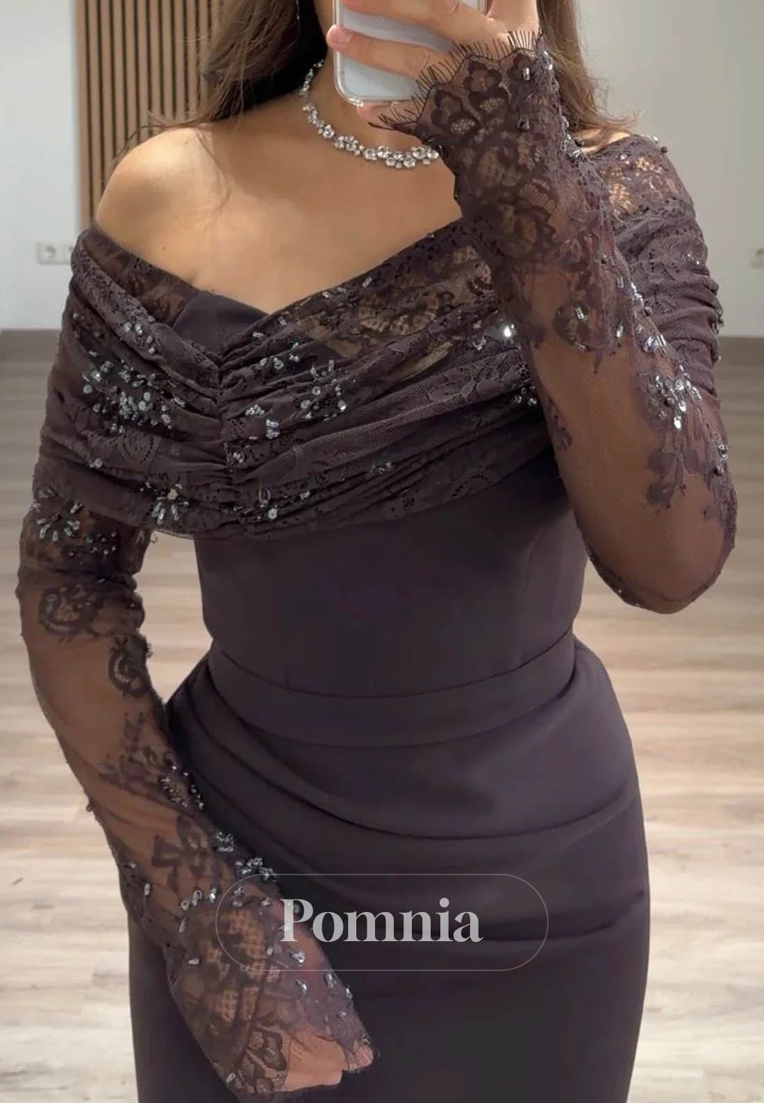 Simple Long Sleeves Scoop Ruched Empire-Waist Evening Dress