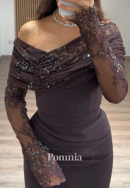 Simple Long Sleeves Scoop Ruched Empire-Waist Evening Dress