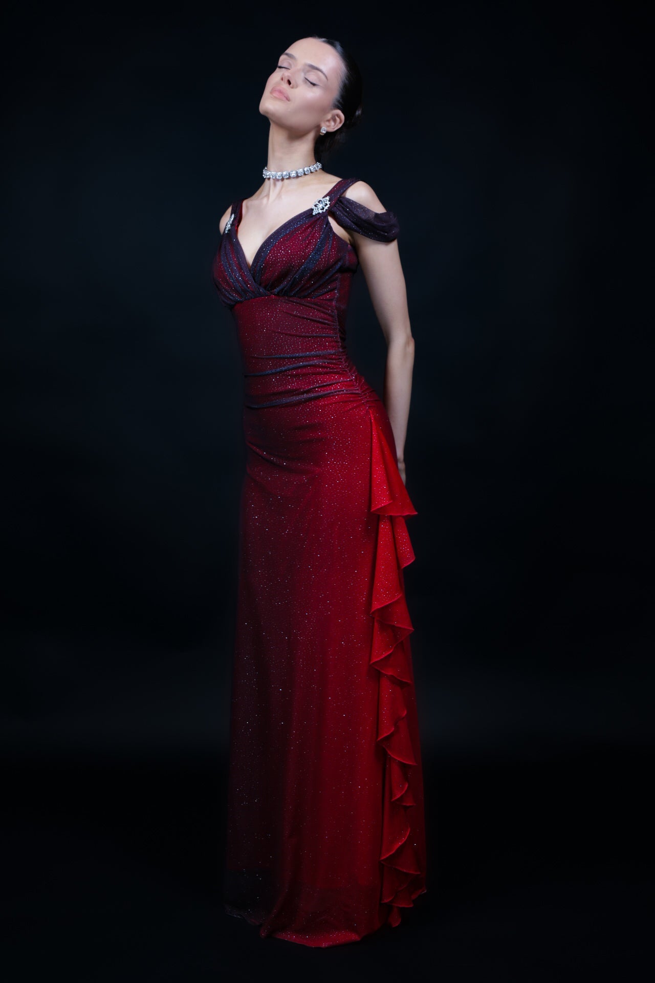 The Red Spaghetti Straps Midnight Skies Gown
