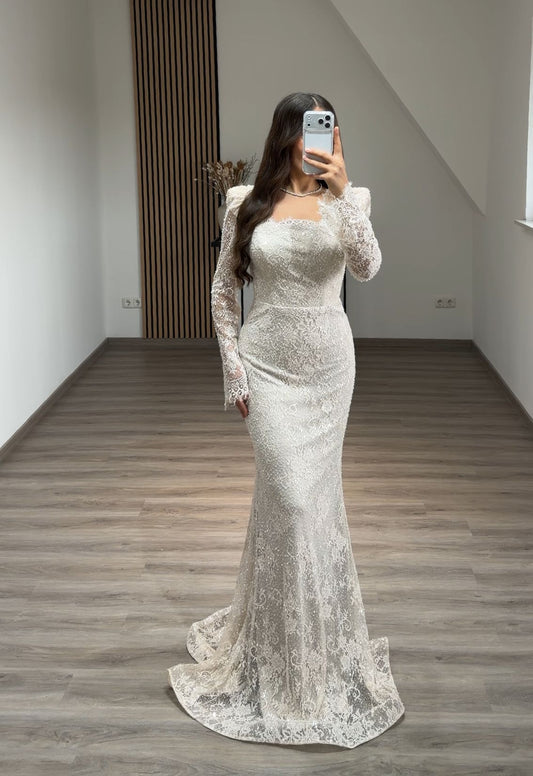 Simple Long Sleeves Scoop Ruched Floor-Length Evening Dress