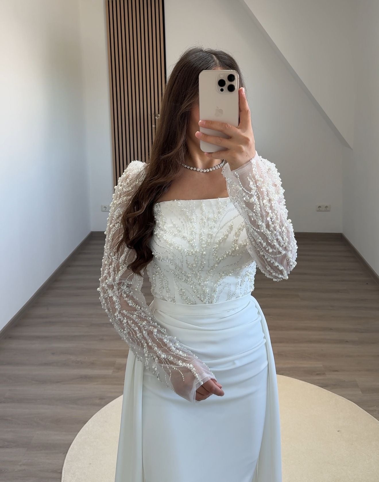 Elegant Long Sleeves Suit Collar Empire-Waist Evening Dress