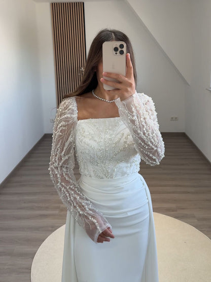 Elegant Long Sleeves Suit Collar Empire-Waist Evening Dress