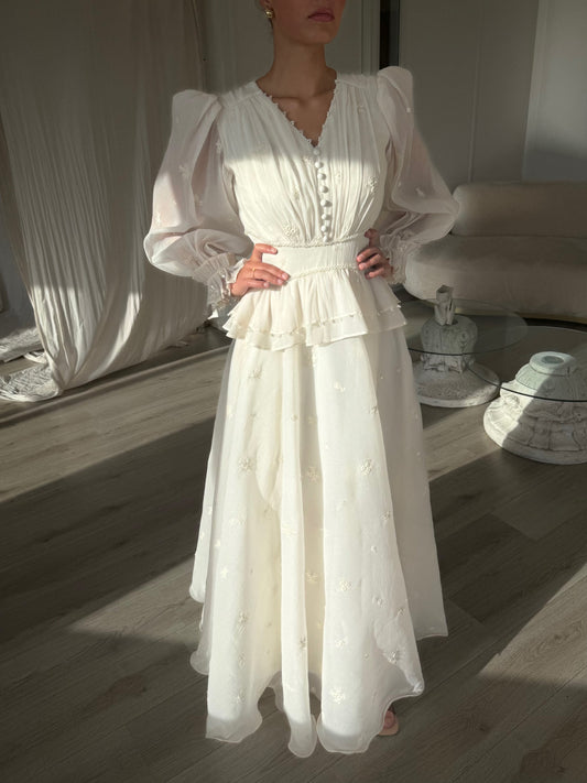 Ivory V Neck Long Sleeves Vintage Evening Formal Dress