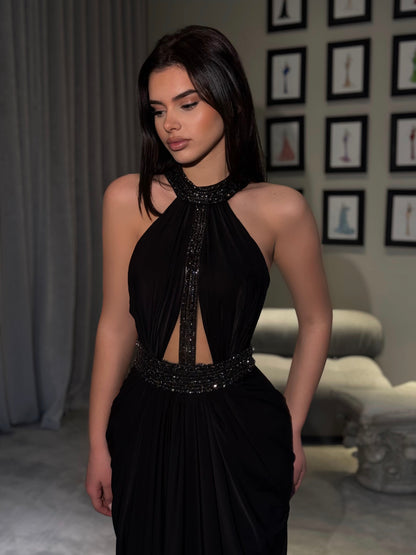 Halter Gown with Beaded Neckline
