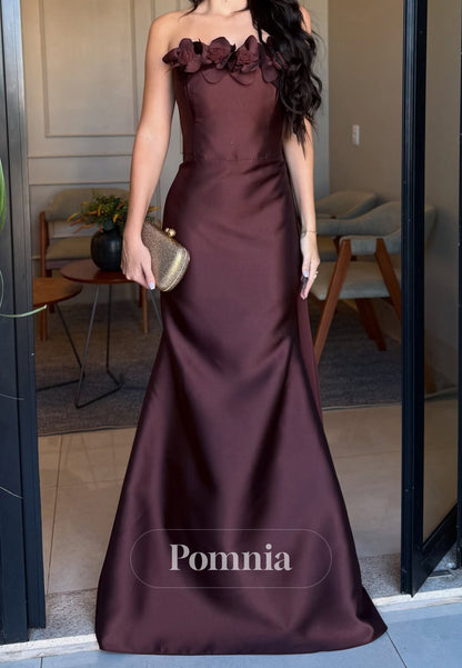 Cabernet A-Line Strapless Sleeveless Appliques Mother of the Bride Dress