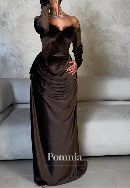 Cabernet Long Sleeves Sweetheart A-Line Evening Dress