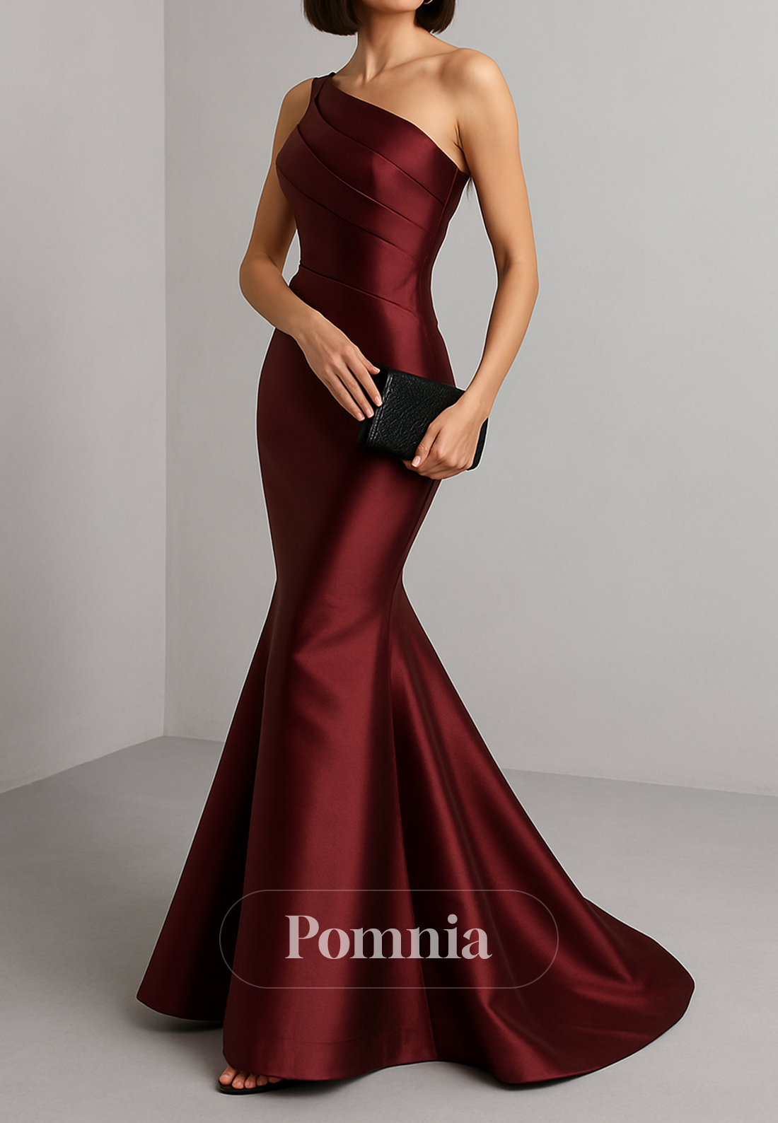 Cabernet One Shoulder Sleeveless Mermaid Evening Dress
