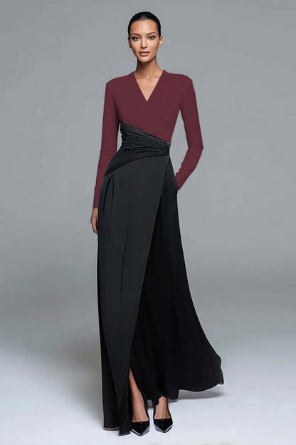 Black and White Patchwork Long Formal Dress with Pockets