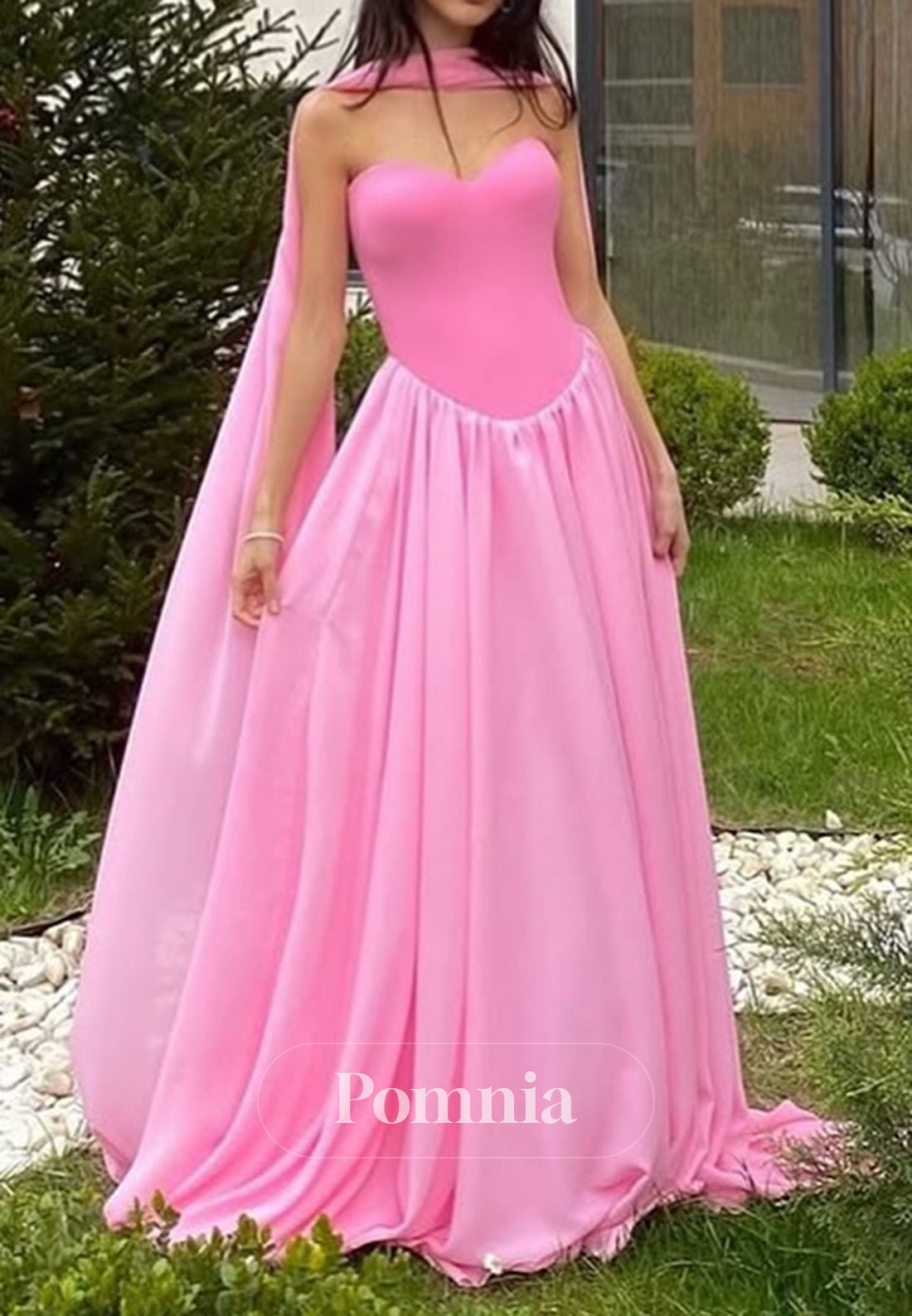Candy Pink Sleeveless Strapless A-Line Prom Dress
