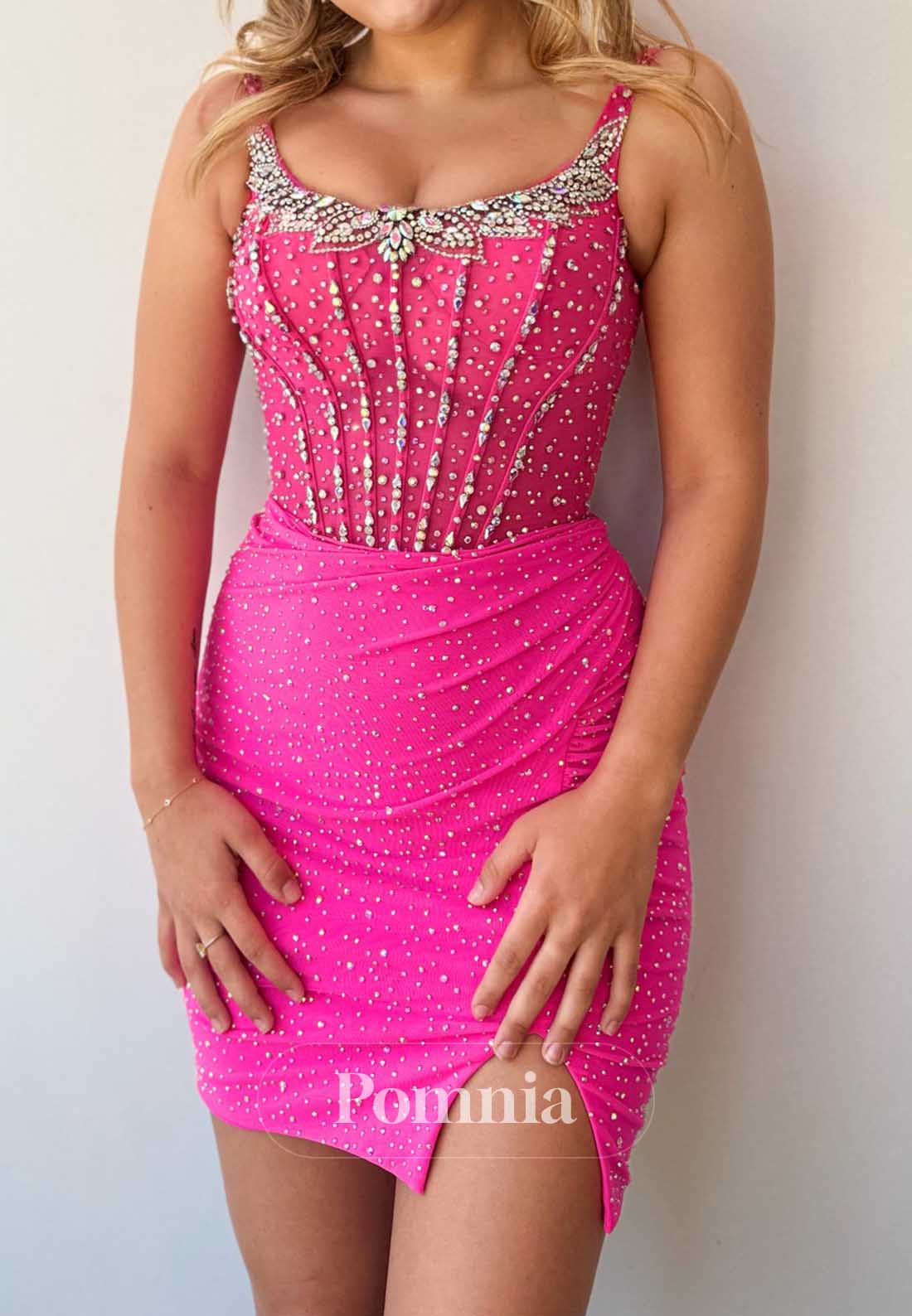 Candy Pink Spaghetti Straps Sweetheart Corset Homecoming Dress