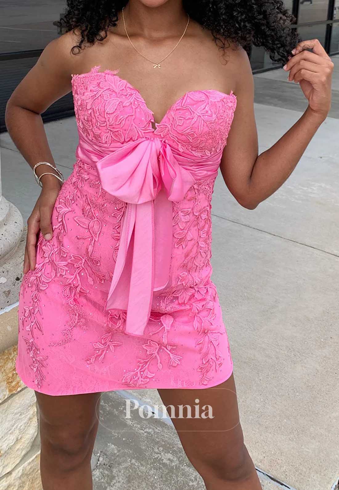 Candy Pink Strapless Sleeveless Bowknot Homecoming Dress
