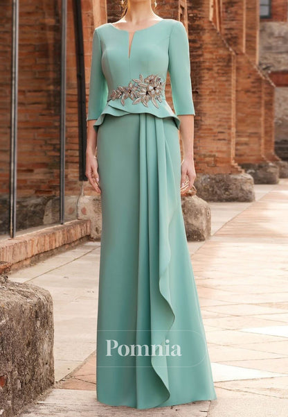 Caribbean Long Sleeves Scoop Appliques Empire-Waist Mother of the Bride Dress