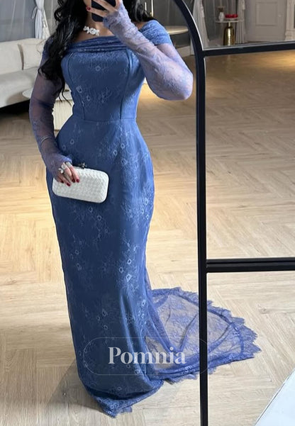 Charming A-Line Long Sleeves Scoop Lace Prom Dress