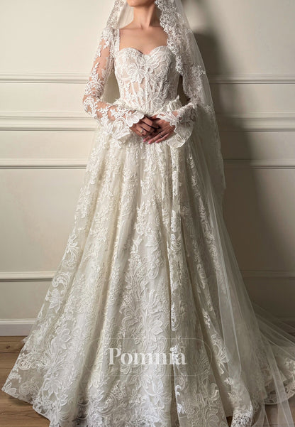 Charming A-Line Long Sleeves V-Neck Wedding Dress
