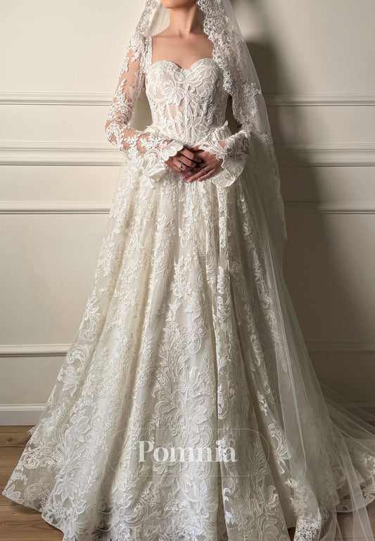 Charming A-Line Long Sleeves V-Neck Wedding Dress