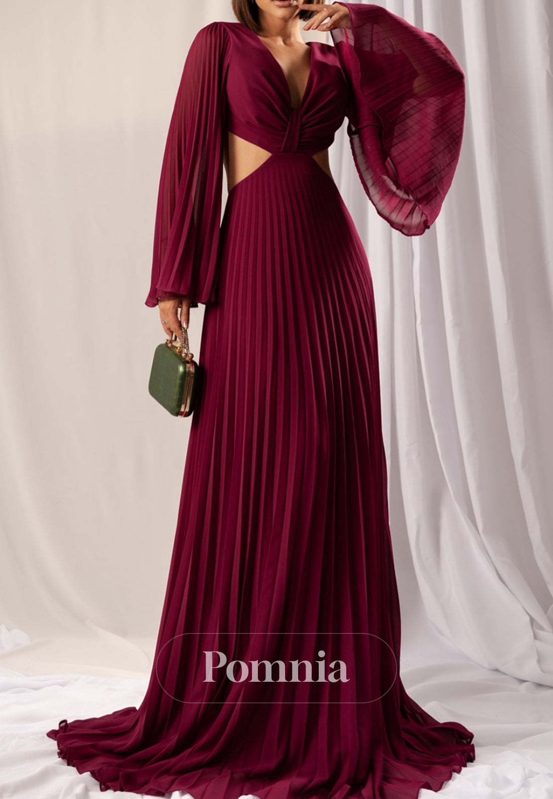 Charming A-Line Long Sleeves V-Neck Corset Mother of the Bride Dress