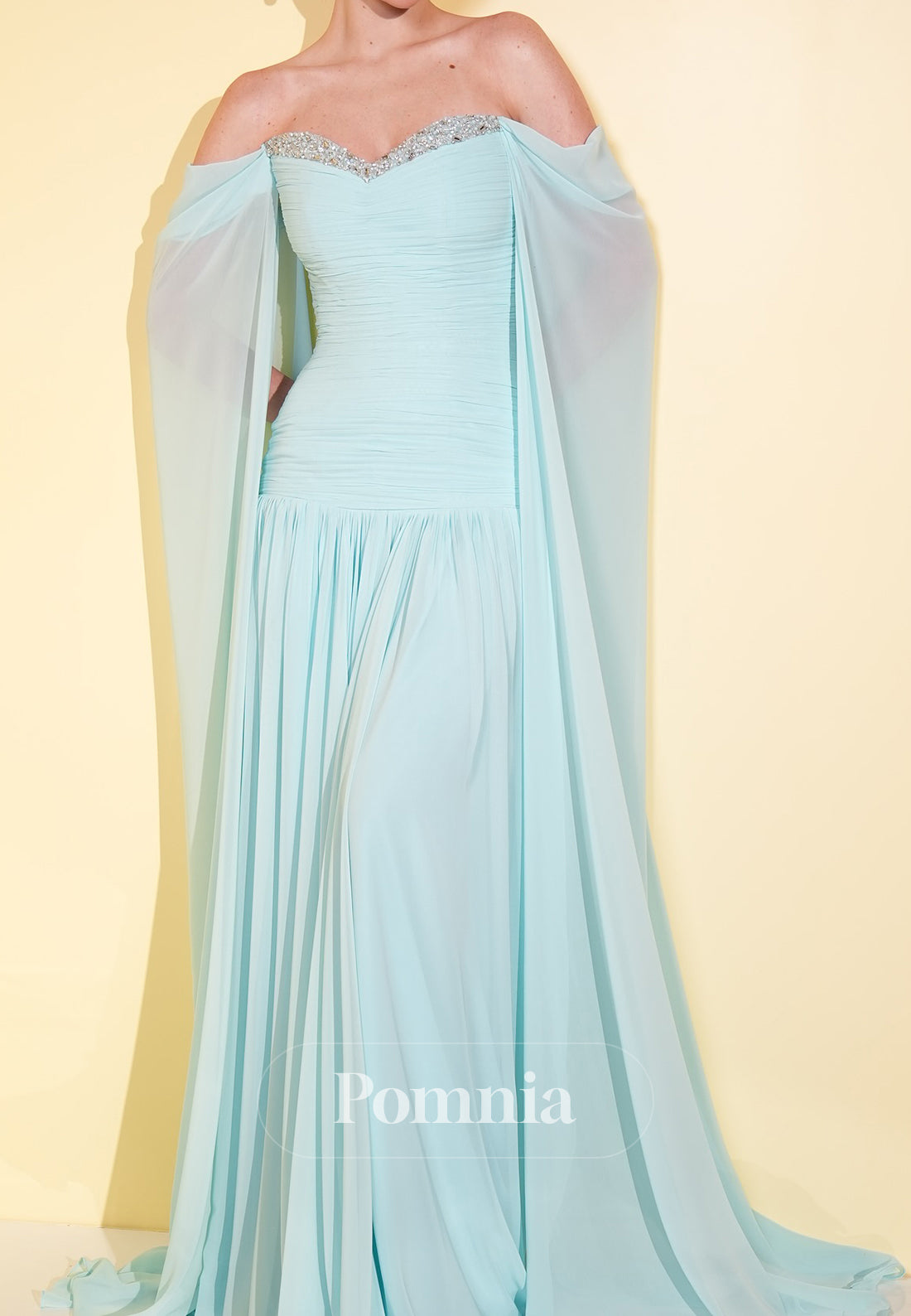 Charming A-Line Off-Shoulder Cap Sleeves Chiffon Evening Dress