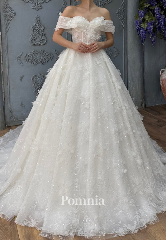 Charming A-Line Sleeveelss Strapless Pearls Corset Tulle Wedding Dress