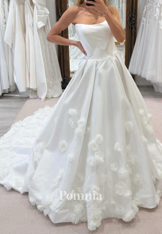 Charming A-Line Sleeveless Strapless Floral Appliques Wedding Dress