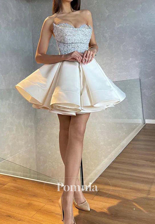 Charming A-Line Sleeveless Strapless Sequins Homecoming Dress