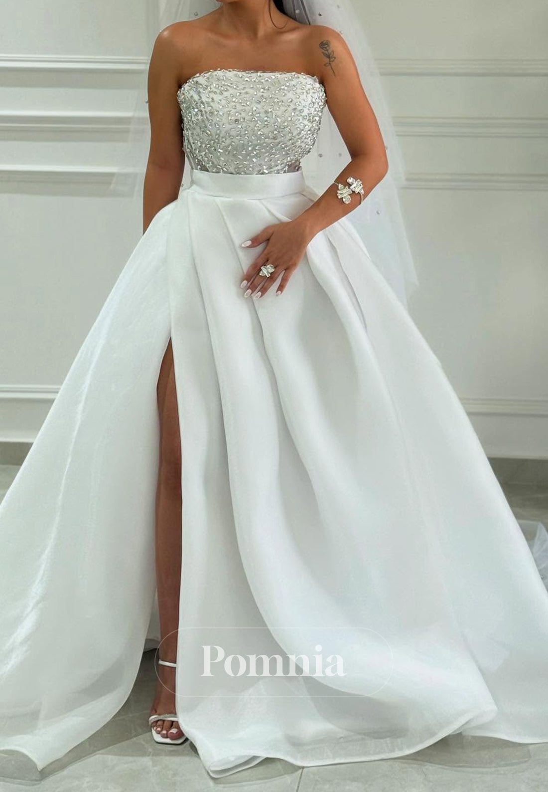Charming A-Line Sleeveless Strapless Slit Wedding Dress