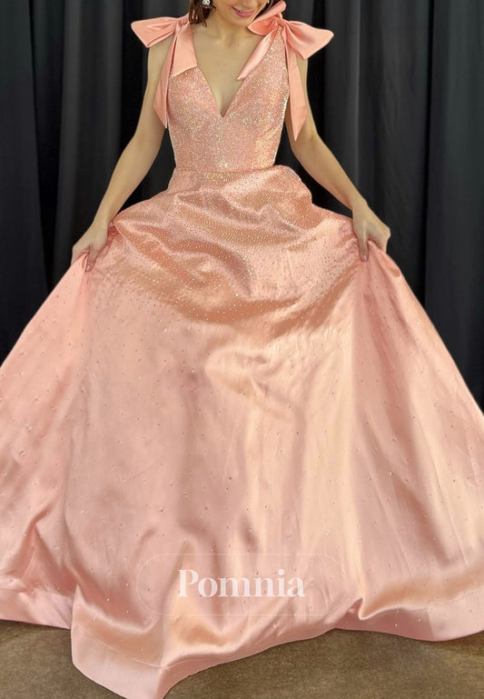 Charming A-Line Spaghetti Straps Bowknot Prom Dress