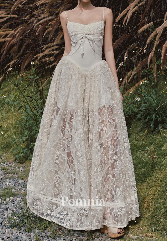 Charming A-Line Spaghetti Straps Scoop Appliques Prom Dress