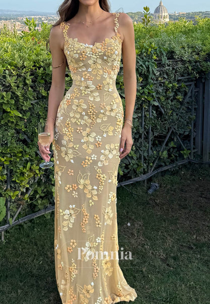 Charming A-Line Spaghetti Straps Square Appliques Prom Dress