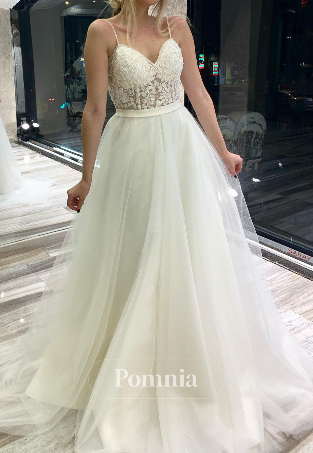 Charming A-Line Spaghetti Straps Sweetheart Corset Lace Wedding Dress