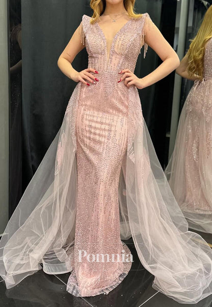 Charming A-Line Spaghetti Straps V-Neck Sequins Prom Dress