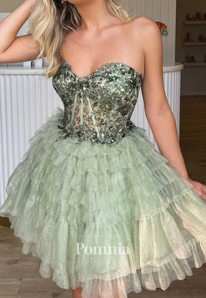Charming A-Line Strapless Sleeveless Sequins Homecoming Dress
