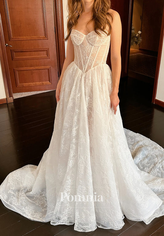Charming A-Line Sweetheart Empire-Waist Lace Wedding Dress