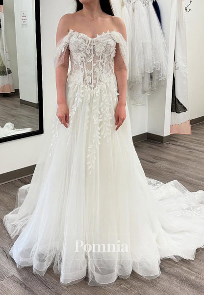 Charming A-Line Sweetheart Sleeveless Floral Appliques Wedding Dress